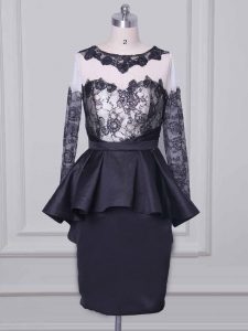 Lace and Appliques Mother Of The Bride Dress Black Zipper Long Sleeves Mini Length