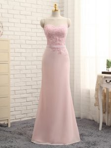 Baby Pink Zipper Bridesmaid Gown Lace Sleeveless Floor Length