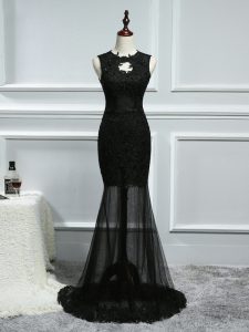 Top Selling Black Scoop Neckline Lace and Appliques Evening Dress Sleeveless Backless