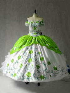 Cap Sleeves Lace Up Floor Length Embroidery and Ruffles Sweet 16 Quinceanera Dress