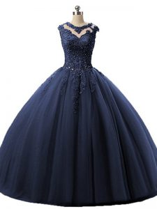 Vintage Navy Blue Sleeveless Floor Length Beading and Lace Lace Up Quinceanera Gowns