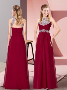 Floor Length Zipper Prom Evening Gown Burgundy for Prom and Sweet 16 and Beach with Beading and Ruching