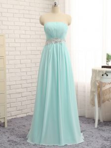 New Style Floor Length Apple Green Wedding Party Dress Chiffon Sleeveless Appliques and Ruching