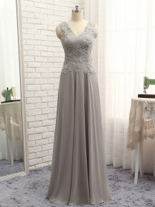 Grey Sleeveless Lace and Appliques Floor Length Mother Of The Bride Dress