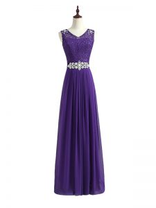 Custom Design Floor Length Empire Sleeveless Lavender Bridesmaid Gown Zipper