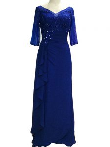 Elegant V-neck Sleeveless Zipper Mother Of The Bride Dress Royal Blue Chiffon