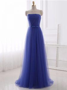 Sleeveless Zipper Floor Length Beading and Belt Prom Party Dress