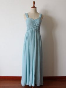 Custom Designed Floor Length Empire Sleeveless Aqua Blue Bridesmaid Dresses Zipper
