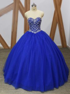 Pretty Sweetheart Sleeveless Lace Up Quince Ball Gowns Royal Blue Tulle