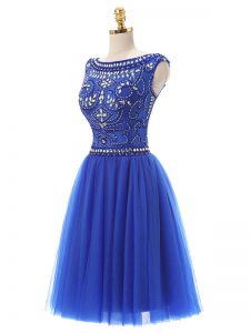 Royal Blue Zipper Prom Dress Beading Sleeveless Knee Length