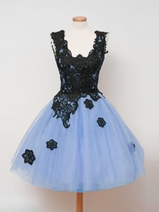 Simple Light Blue Straps Neckline Lace Bridesmaid Dress Sleeveless Zipper