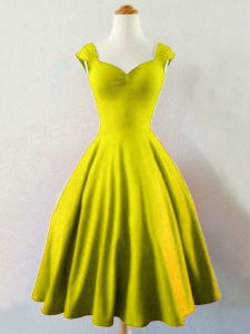 Olive Green Taffeta Lace Up Straps Sleeveless Knee Length Court Dresses for Sweet 16 Ruching