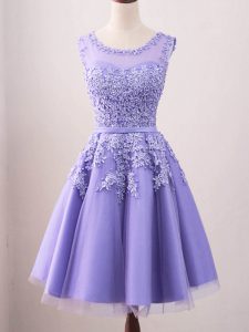 Lavender Lace Up Dama Dress for Quinceanera Lace Sleeveless Knee Length