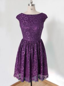Dark Purple Lace Up Scoop Lace Wedding Party Dress Lace Sleeveless