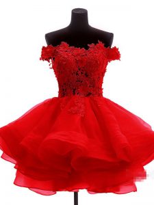 Excellent Organza Sleeveless Mini Length Prom Gown and Lace and Appliques and Ruffles