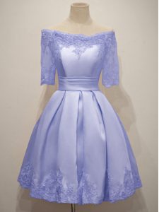 Deluxe Half Sleeves Lace Up Knee Length Lace Bridesmaid Dresses