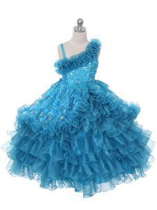 Asymmetric Sleeveless Organza Little Girls Pageant Dress Wholesale Lace and Ruffles and Ruffled Layers Lace Up