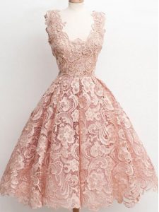 Inexpensive Lace Straps Sleeveless Zipper Lace Quinceanera Court Dresses in Peach