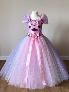 Multi-color Little Girl Pageant Gowns Wedding Party with Sequins and Bowknot Off The Shoulder Cap Sleeves Side Zipper