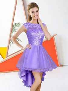 Romantic Lavender Sleeveless Organza Backless Wedding Party Dress for Prom and Party