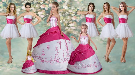 Unique White Ball Gowns Embroidery and Pick Ups Ball Gown Prom Dress Lace Up Taffeta Sleeveless Floor Length