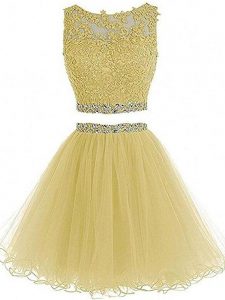 Mini Length Zipper Prom Dresses Yellow for Prom and Party and Sweet 16 with Beading and Lace and Appliques