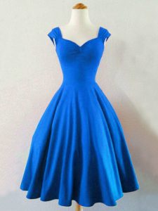 Clearance Blue Lace Up Dama Dress for Quinceanera Ruching Sleeveless Knee Length