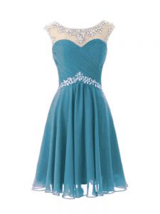 Cap Sleeves Knee Length Beading Zipper Pageant Dress for Teens with Teal