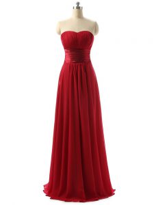 Sleeveless Floor Length Ruching Lace Up Damas Dress with Wine Red