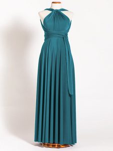 Teal Empire Chiffon Straps Sleeveless Ruching Floor Length Backless Quinceanera Court of Honor Dress