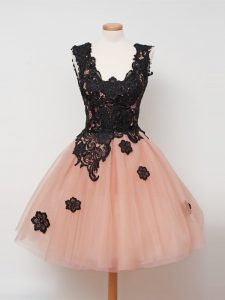 Peach Straps Zipper Lace Bridesmaid Dress Sleeveless