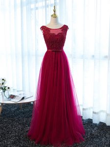 Sleeveless Beading and Lace and Appliques and Belt Lace Up Hoco Dress