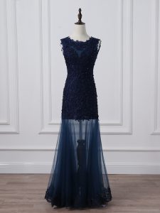Cute Navy Blue Mother Of The Bride Dress For with Lace and Appliques Scoop Sleeveless Lace Up