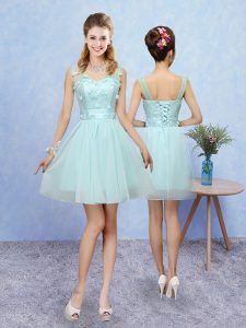 Free and Easy Straps Sleeveless Tulle Bridesmaids Dress Appliques Lace Up