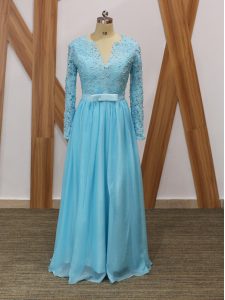 Wonderful Chiffon Long Sleeves Floor Length Mother Of The Bride Dress and Lace