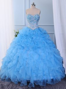 Nice Ball Gowns Sweet 16 Dress Baby Blue Sweetheart Organza Sleeveless Floor Length Lace Up