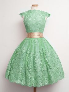 High Quality Green High-neck Lace Up Belt Quinceanera Court Dresses Cap Sleeves