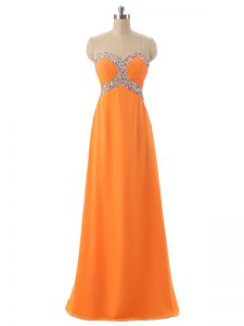 Delicate Floor Length Empire Sleeveless Orange Prom Dresses Lace Up