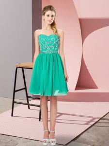 Customized Turquoise Empire Chiffon Sweetheart Sleeveless Beading Knee Length Lace Up Prom Evening Gown