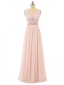 Superior Chiffon Sleeveless Floor Length Prom Homecoming Dress and Beading and Appliques