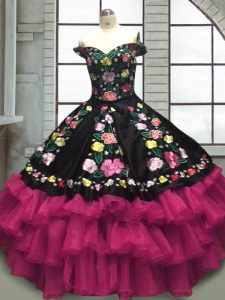 Enchanting Sleeveless Floor Length Embroidery and Ruffled Layers Lace Up 15th Birthday Dress with Multi-color