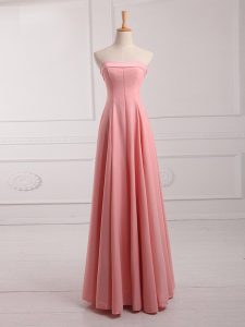Empire Wedding Party Dress Watermelon Red Strapless Chiffon Sleeveless Floor Length Lace Up