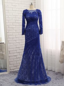 Blue Long Sleeves Lace Zipper Mother Of The Bride Dress