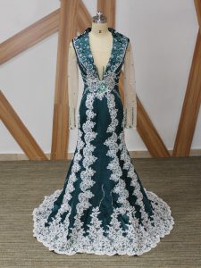Excellent Navy Blue Mother Of The Bride Dress Prom and Party and Sweet 16 with Beading and Lace and Appliques Square Lon