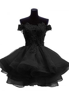 Custom Fit Black Homecoming Dress Prom and Party and Sweet 16 with Beading and Lace and Appliques and Ruffles Off The Sh