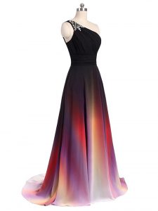 Lovely Multi-color Dress for Prom Prom and Party and Wedding Party with Beading Sleeveless Brush Train Lace Up