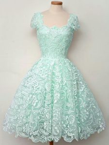 Adorable Straps Cap Sleeves Lace Up Quinceanera Court Dresses Apple Green Lace