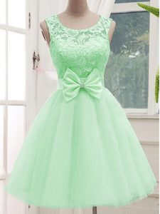 Inexpensive Scoop Sleeveless Lace Up Wedding Party Dress Apple Green Tulle