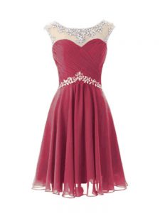 Suitable Knee Length Zipper Dress for Prom Burgundy for Prom and Party with Beading