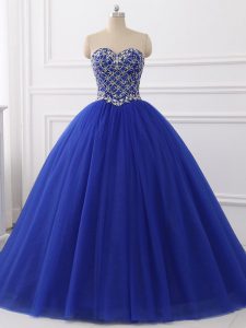 Smart Royal Blue Sleeveless Tulle Lace Up Sweet 16 Dresses for Military Ball and Sweet 16 and Quinceanera